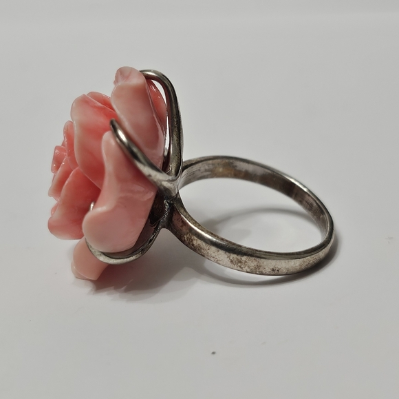 Sterling Silver Carved Rose Ring sz8.25 - Picture 2 of 5
